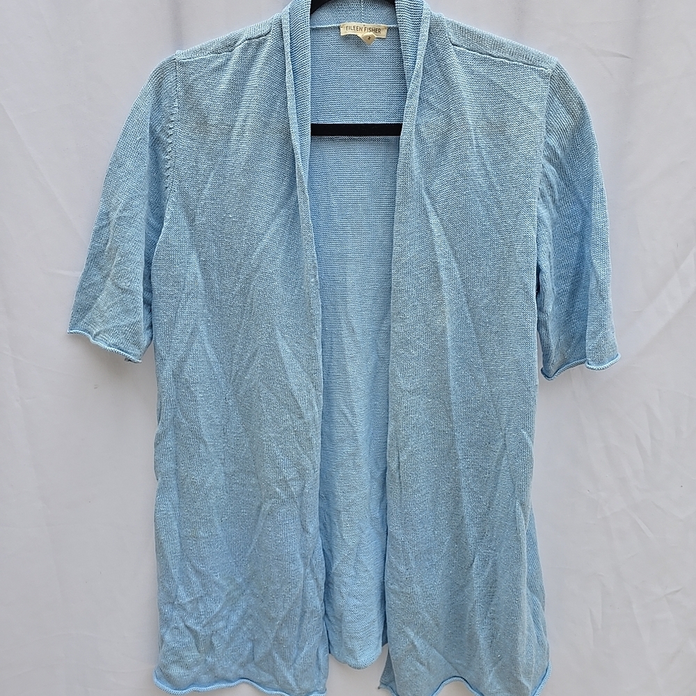 Eileen Fisher M linen cardigan open front short sleeve vacation minimalist